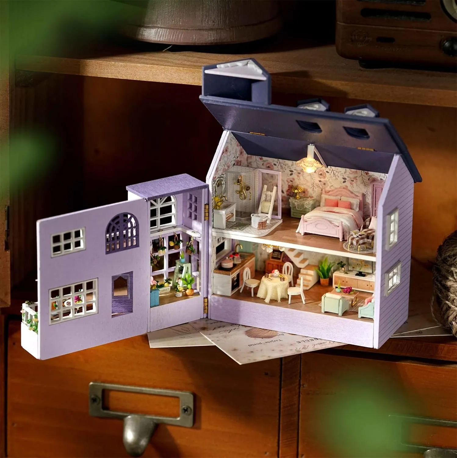 Kisoy Romantic and Cute Dollhouse Miniature DIY House Kit Creative Room Perfect DIY Gift for Friends, Lovers and Families (Happy House)