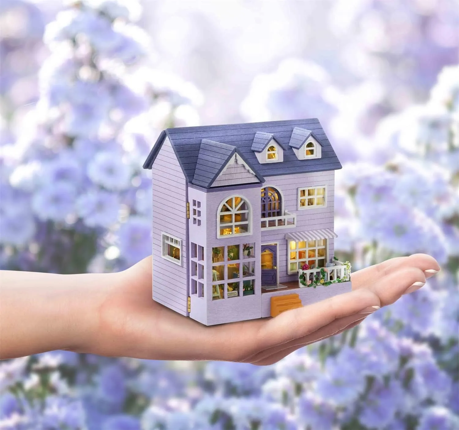 Kisoy Romantic and Cute Dollhouse Miniature DIY House Kit Creative Room Perfect DIY Gift for Friends, Lovers and Families (Happy House)