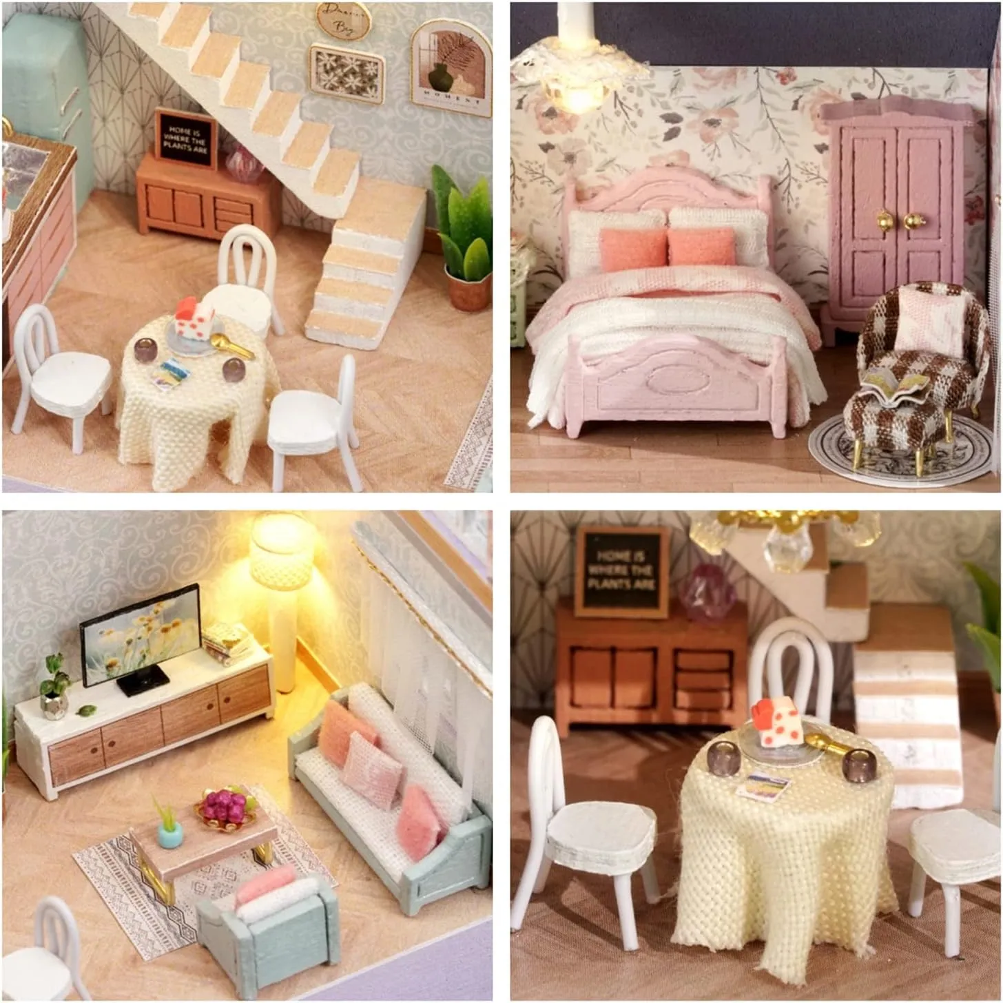 Kisoy Romantic and Cute Dollhouse Miniature DIY House Kit Creative Room Perfect DIY Gift for Friends, Lovers and Families (Happy House)