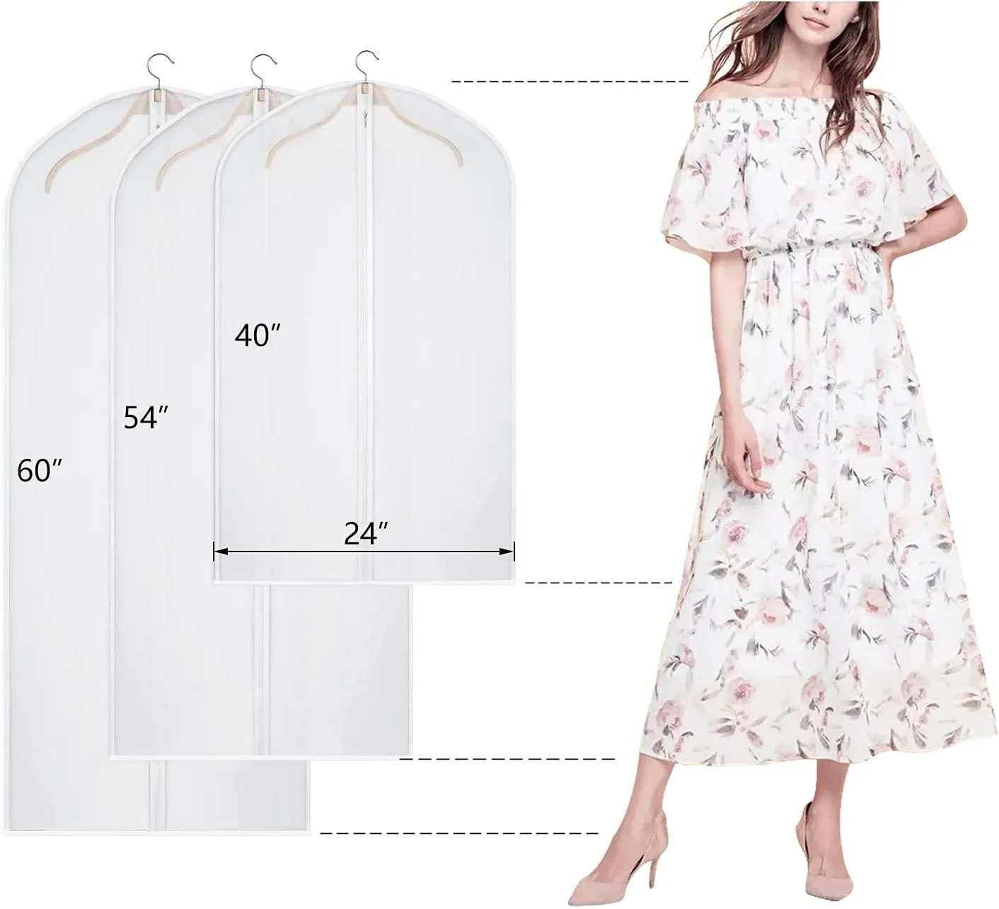 Kntiwiwo Garment Bags Clear Suit Bag for Closet Storage Hanging Clothes Dress Cover Bags (24" x 40"12pcs)