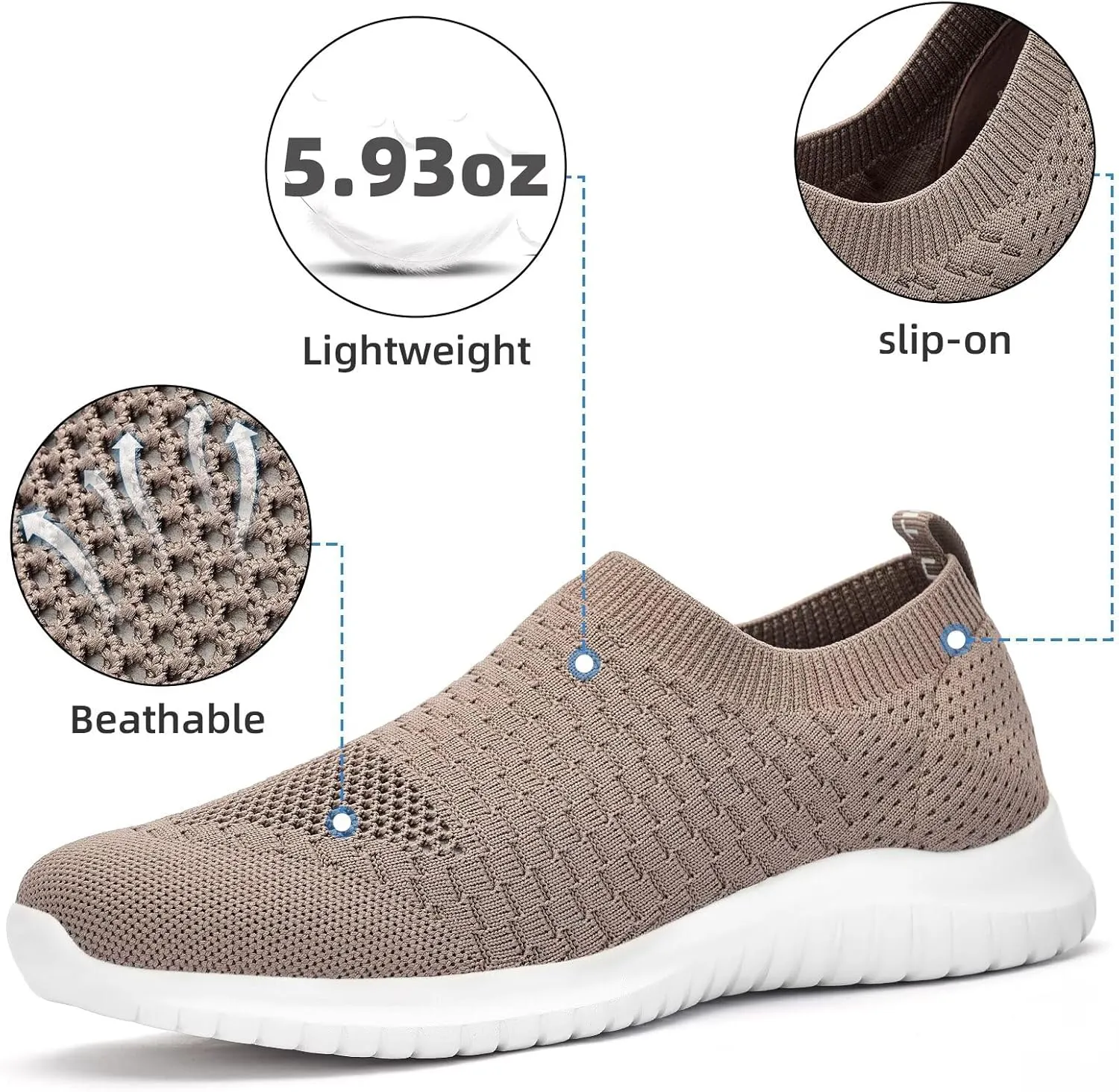 konhill Men's Athletic Walking Shoes - Lightweight Casual Knit Slip on Sneakers
