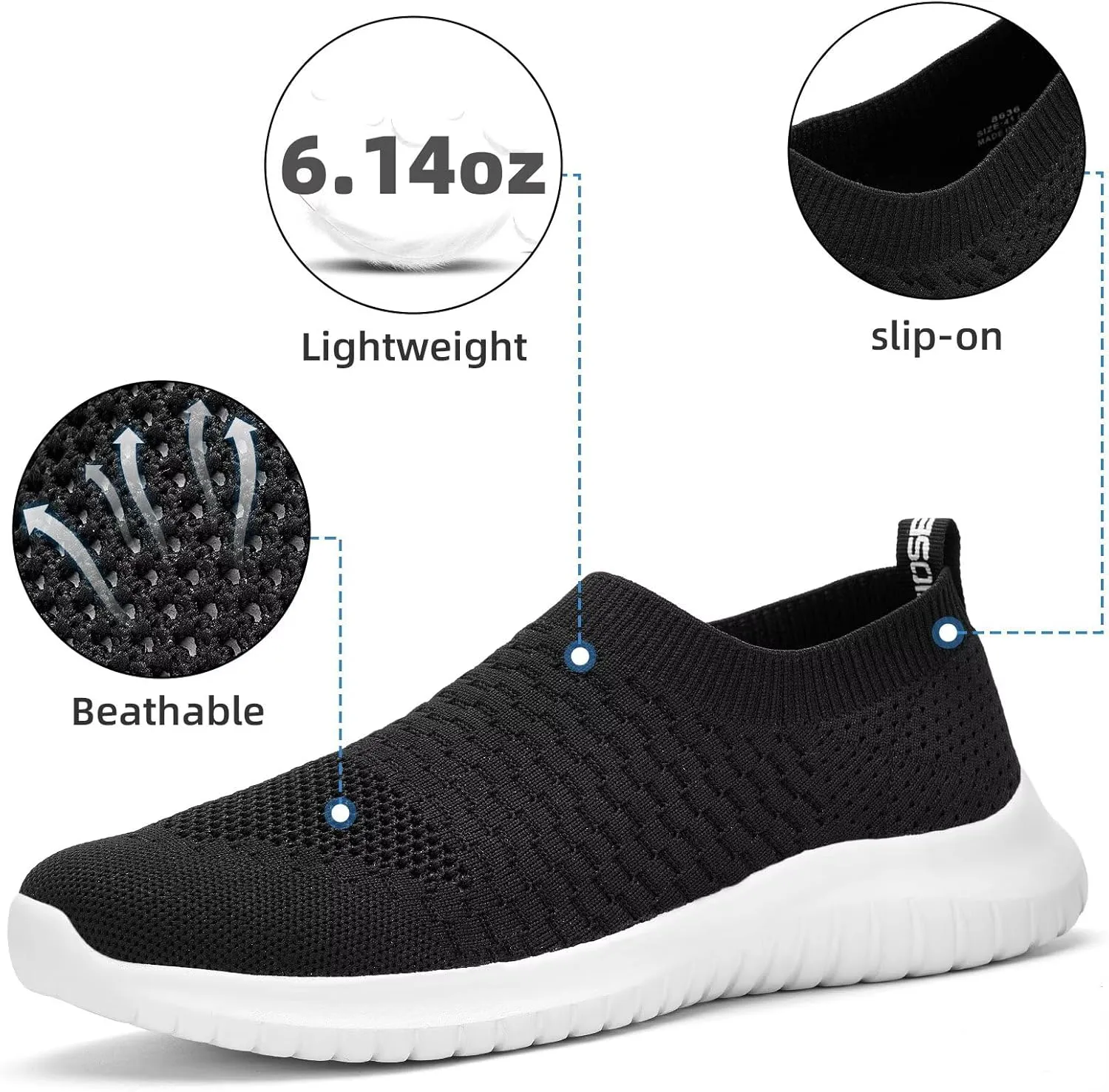 konhill Men's Athletic Walking Shoes - Lightweight Casual Knit Slip on Sneakers