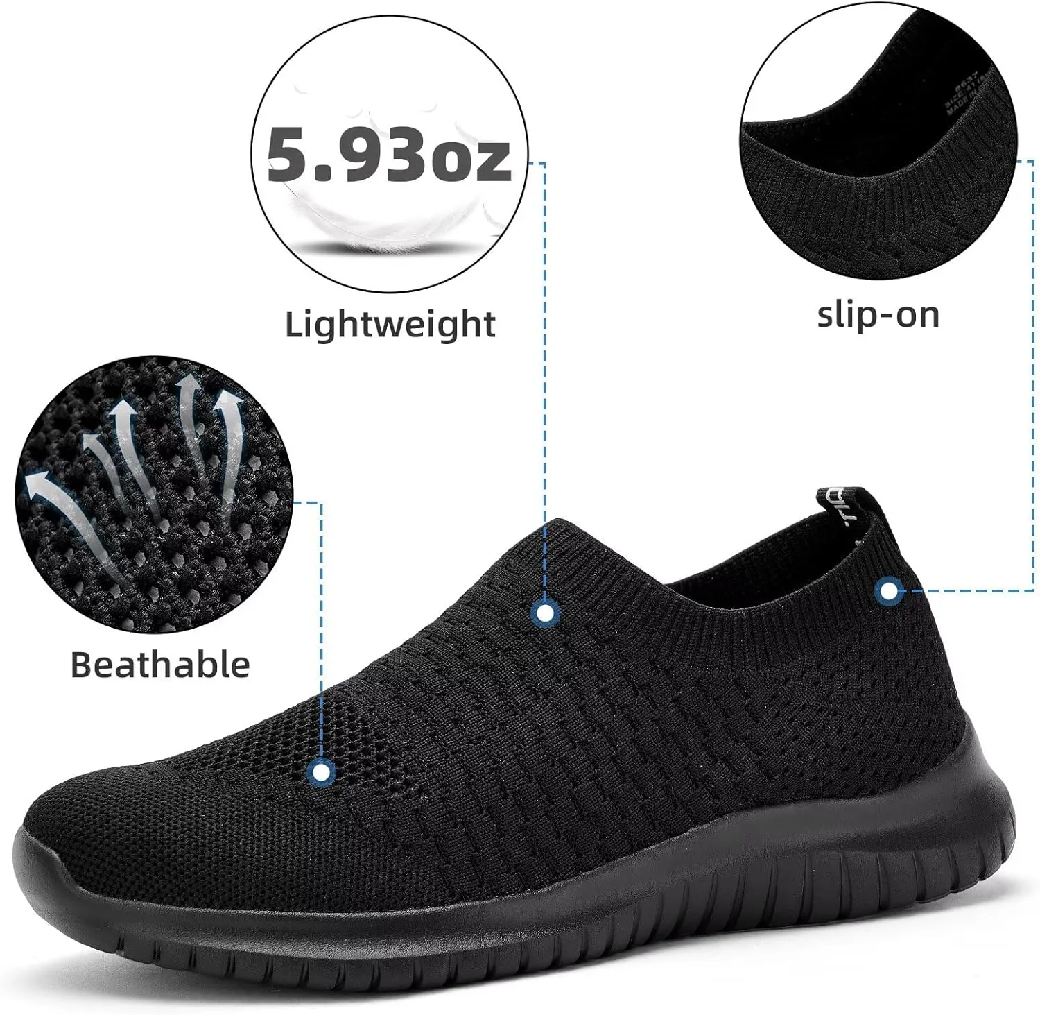 konhill Men's Athletic Walking Shoes - Lightweight Casual Knit Slip on Sneakers