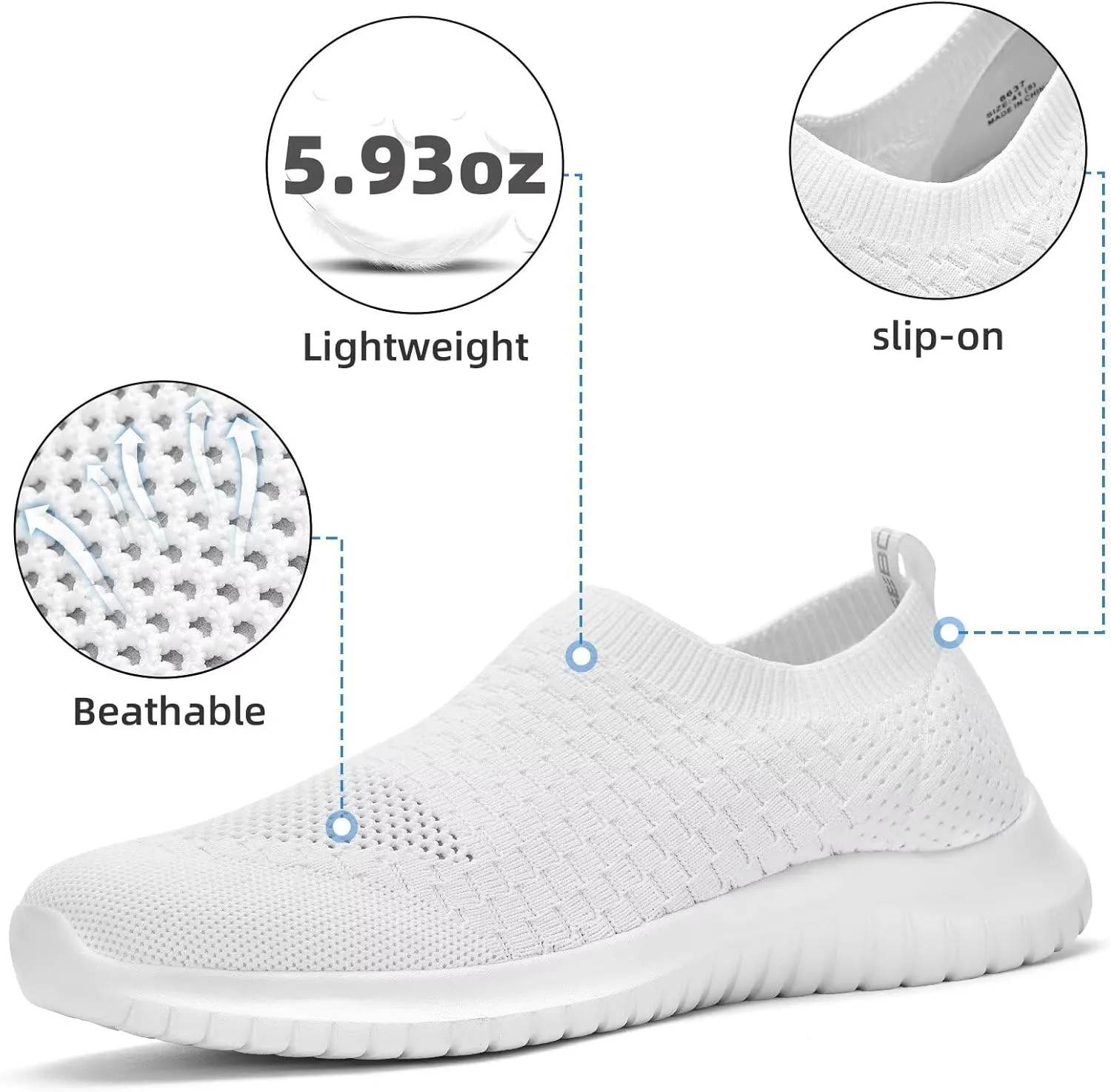 konhill Men's Athletic Walking Shoes - Lightweight Casual Knit Slip on Sneakers
