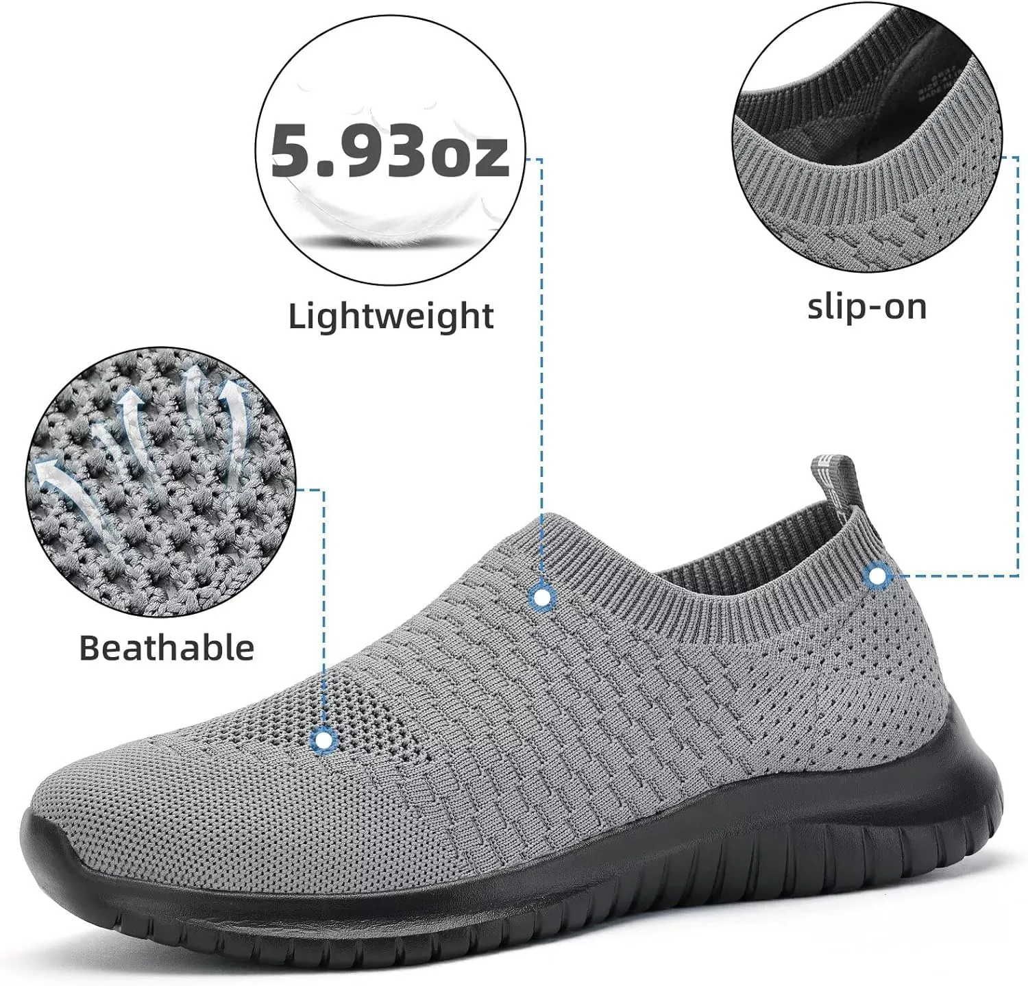 konhill Men's Athletic Walking Shoes - Lightweight Casual Knit Slip on Sneakers