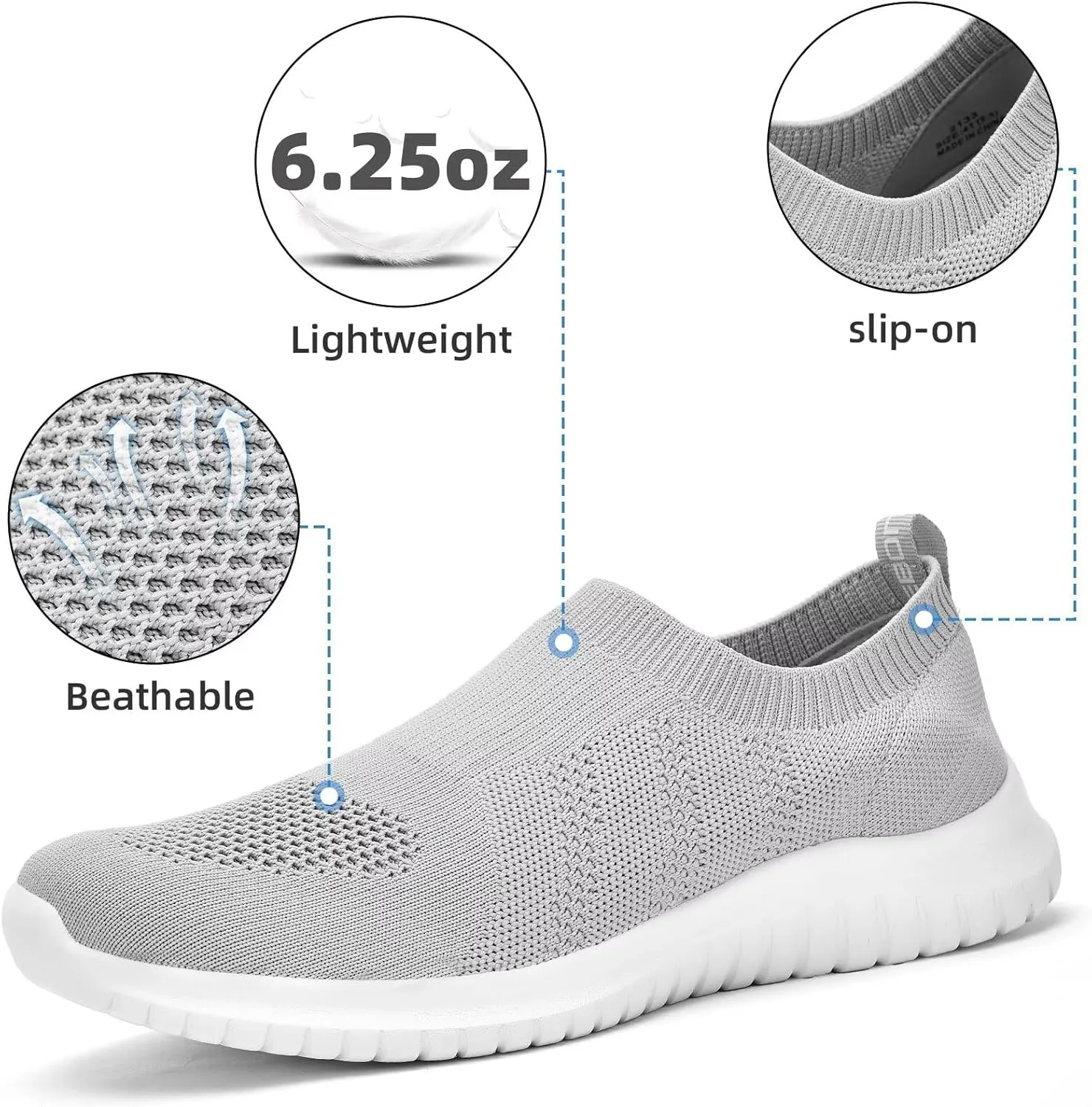 konhill Men's Athletic Walking Shoes - Lightweight Casual Knit Slip on Sneakers