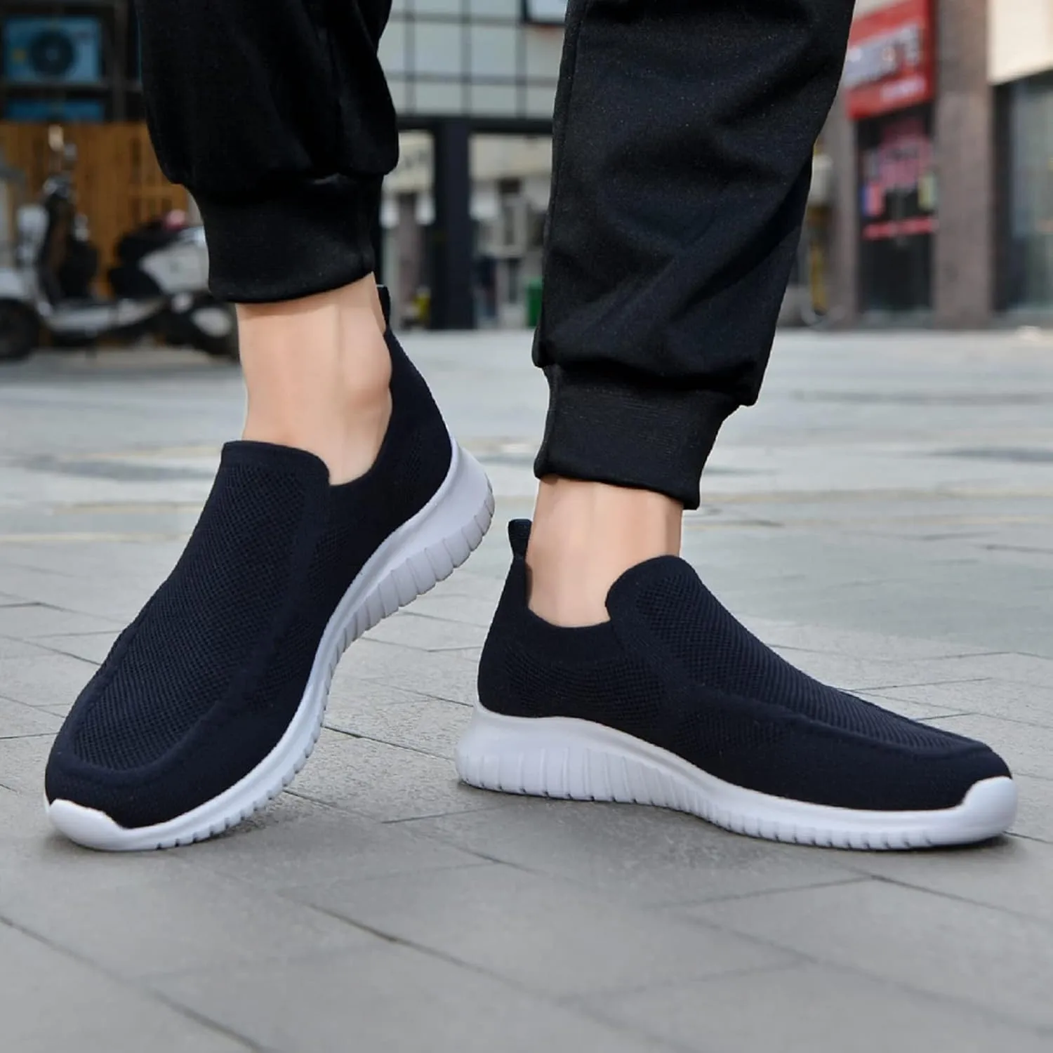konhill Men's Breathable Tennis Shoes - Slip on Walking Casual Athletic Sneakers Shoes