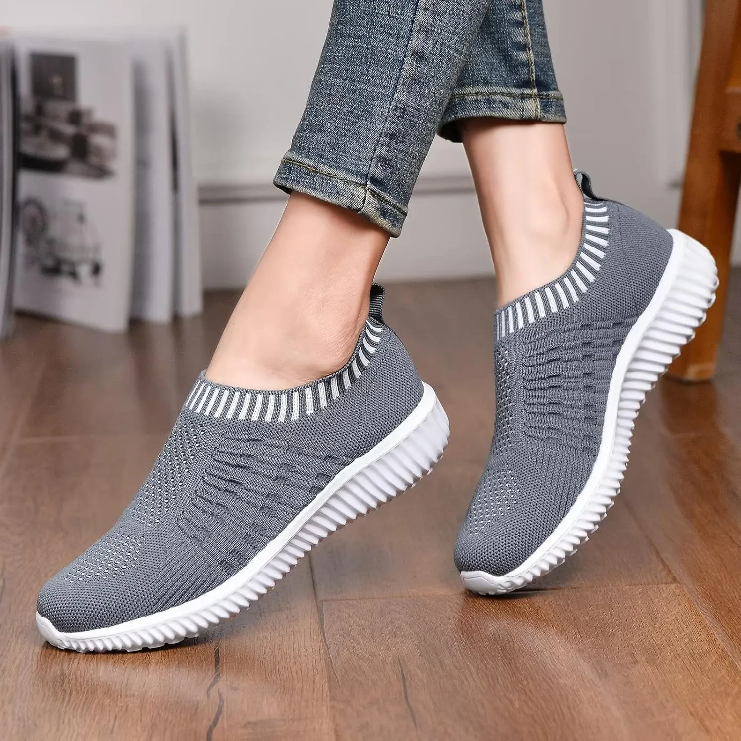 konhill Women's Slip On Walking Shoes Breathable Mesh Sneakers Work Casual Tennis Shoes