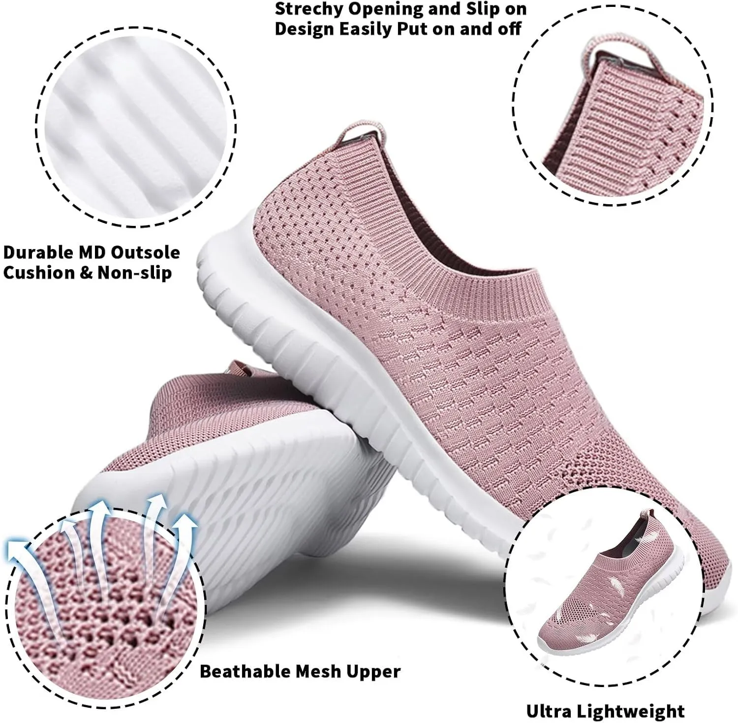 konhill Women's Walking Tennis Shoes - Lightweight Athletic Casual Gym Slip on Sneakers
