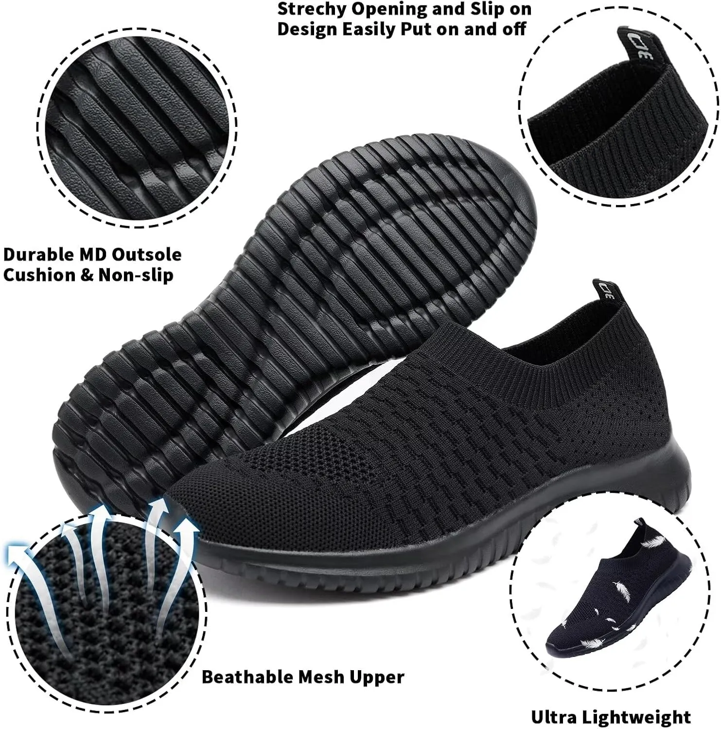 konhill Women's Walking Tennis Shoes - Lightweight Athletic Casual Gym Slip on Sneakers