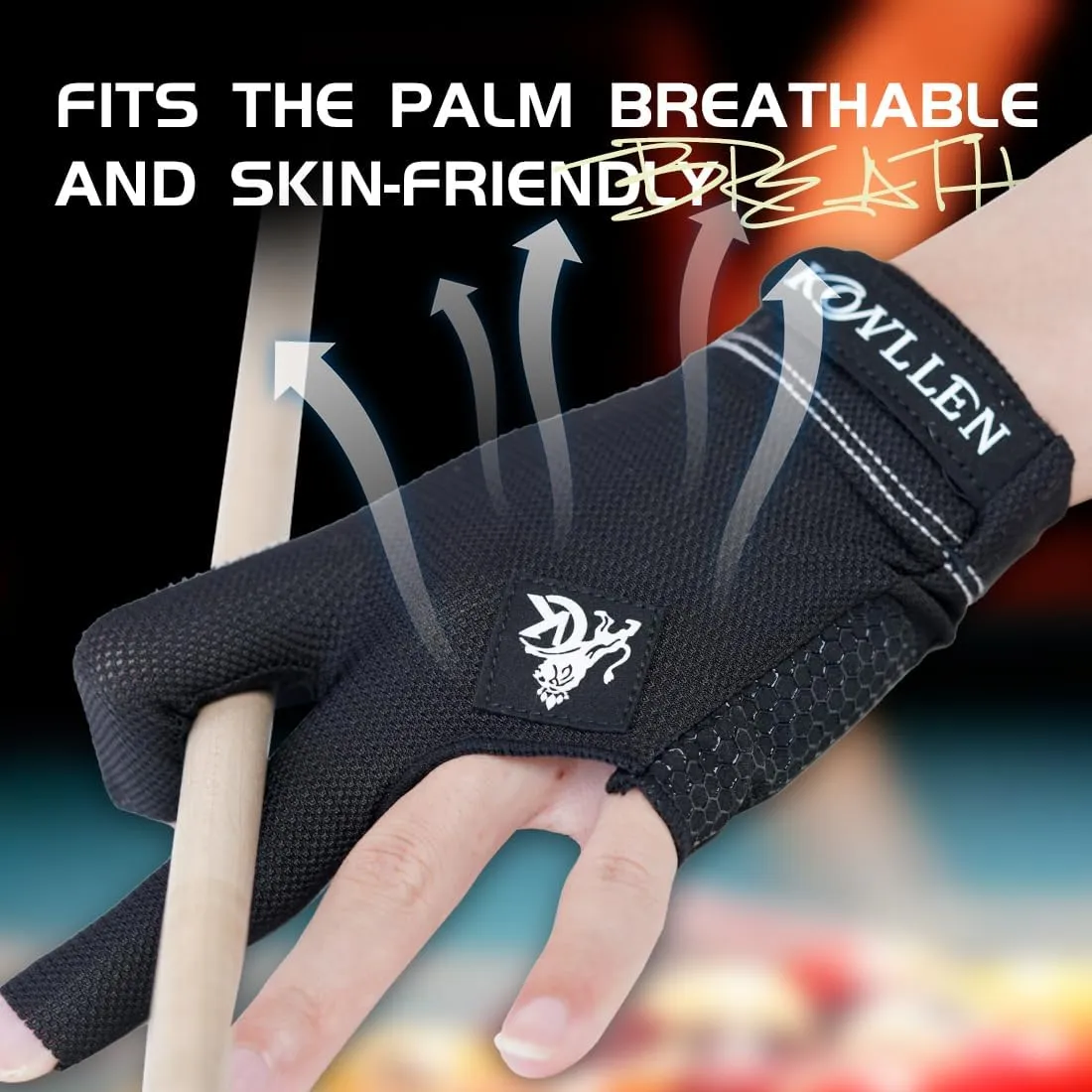 KONLLEN Billiards Gloves for Left Hand/Right Hand L/XL Pool Gloves Professional Non-Slip Adjustable Breathable Snooker Gloves Popular Sizes for Men & Women