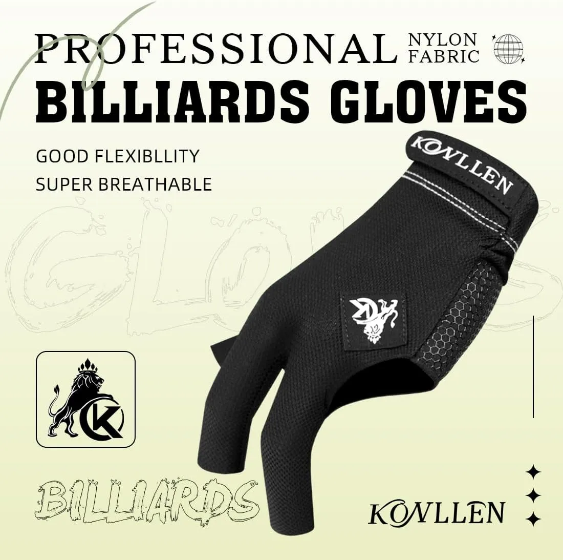 KONLLEN Billiards Gloves for Left Hand/Right Hand L/XL Pool Gloves Professional Non-Slip Adjustable Breathable Snooker Gloves Popular Sizes for Men & Women