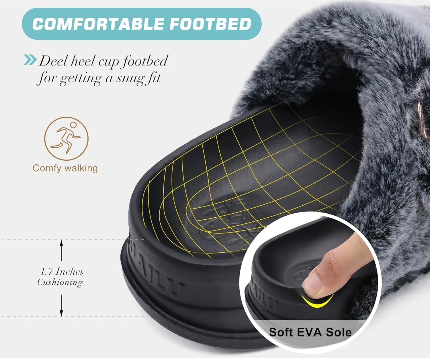 KuaiLu Women's Fluff Slippers Plantar Fasciitis Arch Support Platform Slippers Ladies Fashion Open Toe Faux Fur Sliders Womens House Slipper Size 6-12