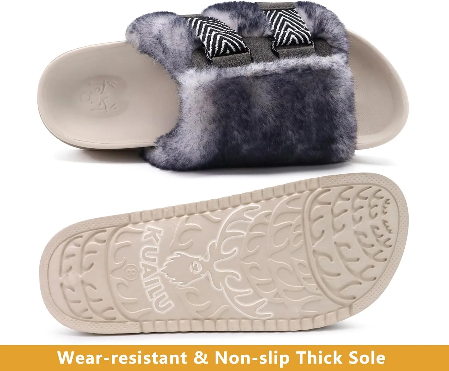 KuaiLu Women's Orthotic Slippers With Arch Support Soft Cushion Sandal Slippers for Woman Ladies Fashion Open Toe Faux Fur Platform Slipper Indoor Outdoor Size 6~12