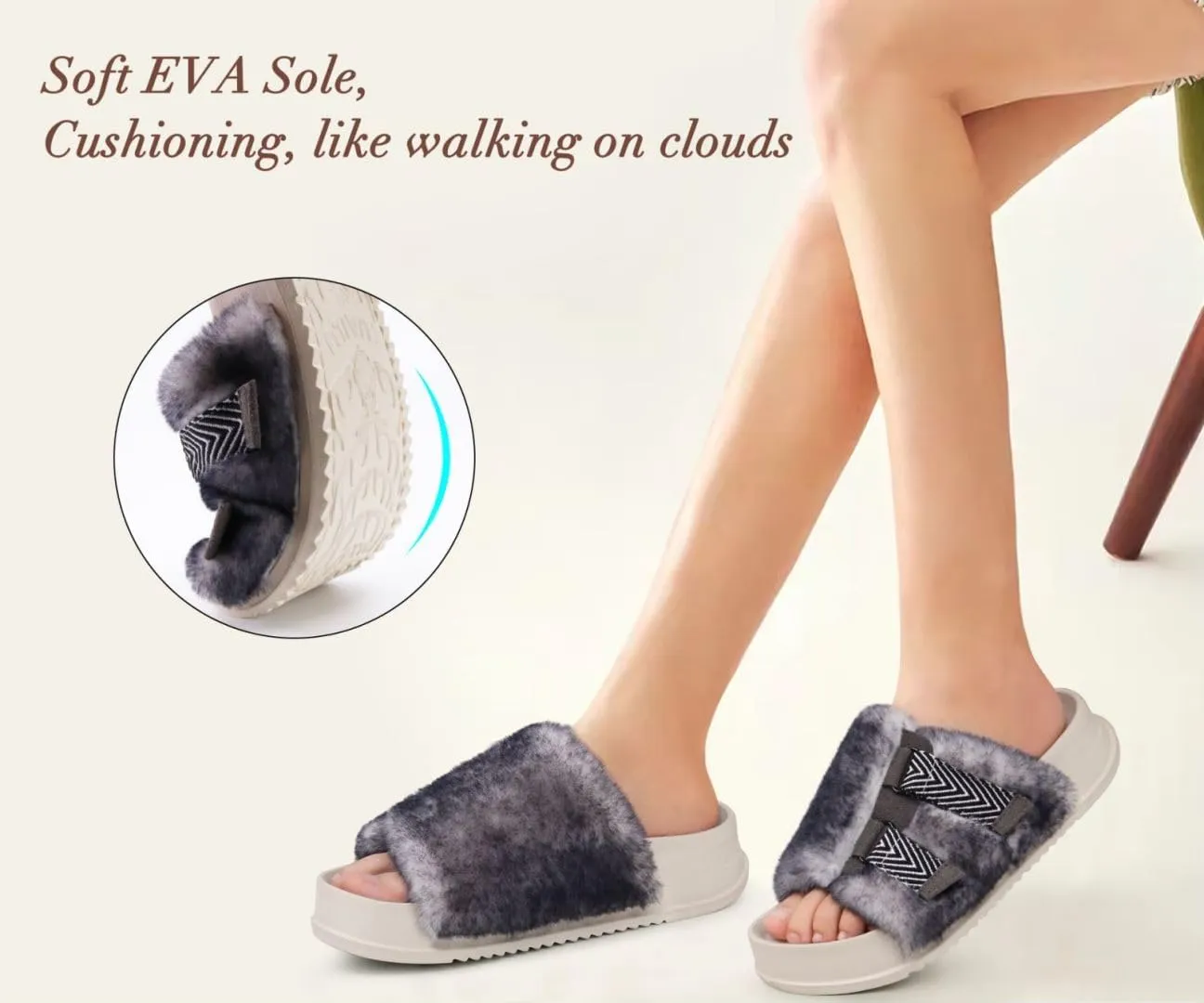 KuaiLu Women's Orthotic Slippers With Arch Support Soft Cushion Sandal Slippers for Woman Ladies Fashion Open Toe Faux Fur Platform Slipper Indoor Outdoor Size 6~12