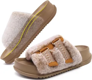 KuaiLu Women's Orthotic Slippers With Arch Support Soft Cushion Sandal Slippers for Woman Ladies Fashion Open Toe Faux Fur Platform Slipper Indoor Outdoor Size 6~12