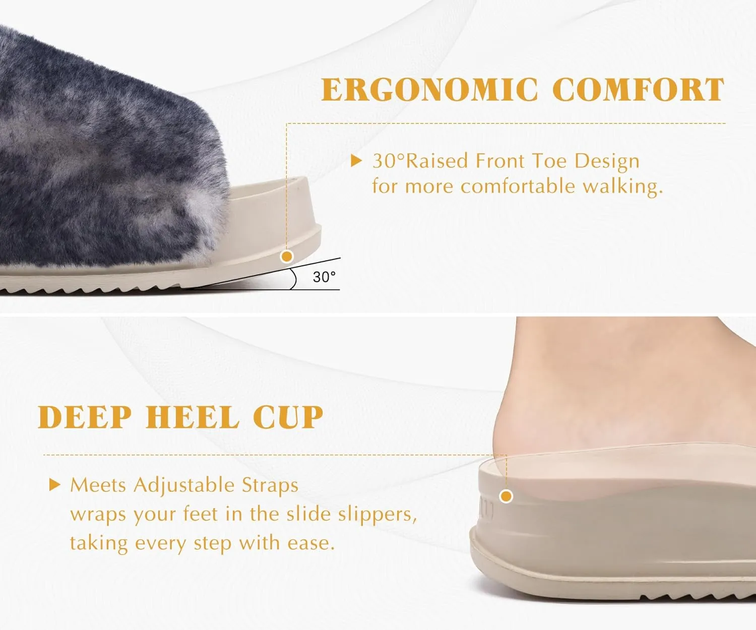 KuaiLu Women's Orthotic Slippers With Arch Support Soft Cushion Sandal Slippers for Woman Ladies Fashion Open Toe Faux Fur Platform Slipper Indoor Outdoor Size 6~12