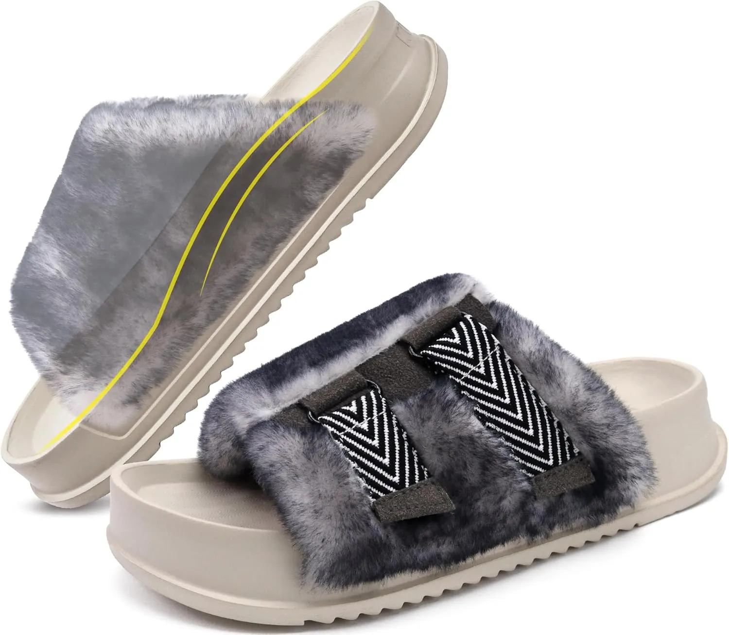KuaiLu Women's Orthotic Slippers With Arch Support Soft Cushion Sandal Slippers for Woman Ladies Fashion Open Toe Faux Fur Platform Slipper Indoor Outdoor Size 6~12
