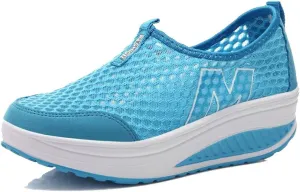 L LOUBIT Women Sneakers Comfort Slip On Wedges Shoes Breathable Mesh Walking Shoes