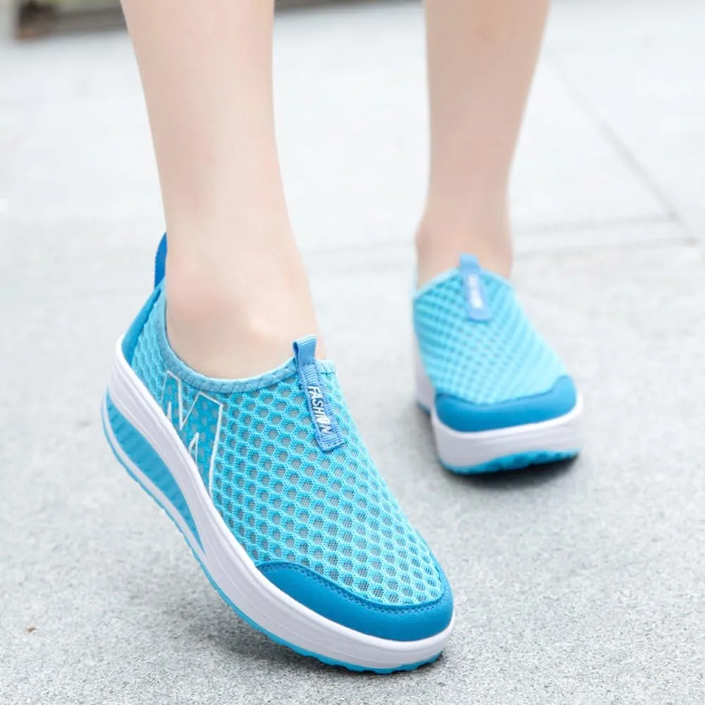L LOUBIT Women Sneakers Comfort Slip On Wedges Shoes Breathable Mesh Walking Shoes