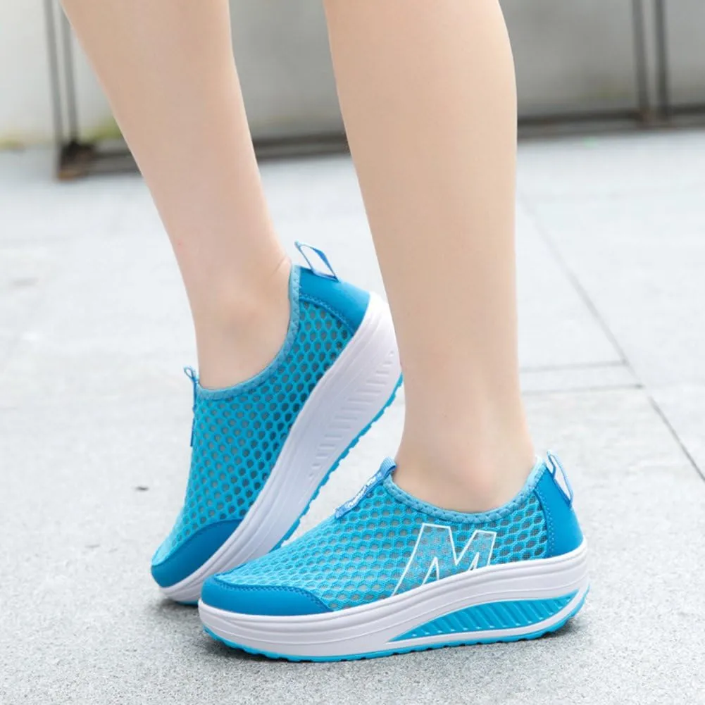 L LOUBIT Women Sneakers Comfort Slip On Wedges Shoes Breathable Mesh Walking Shoes