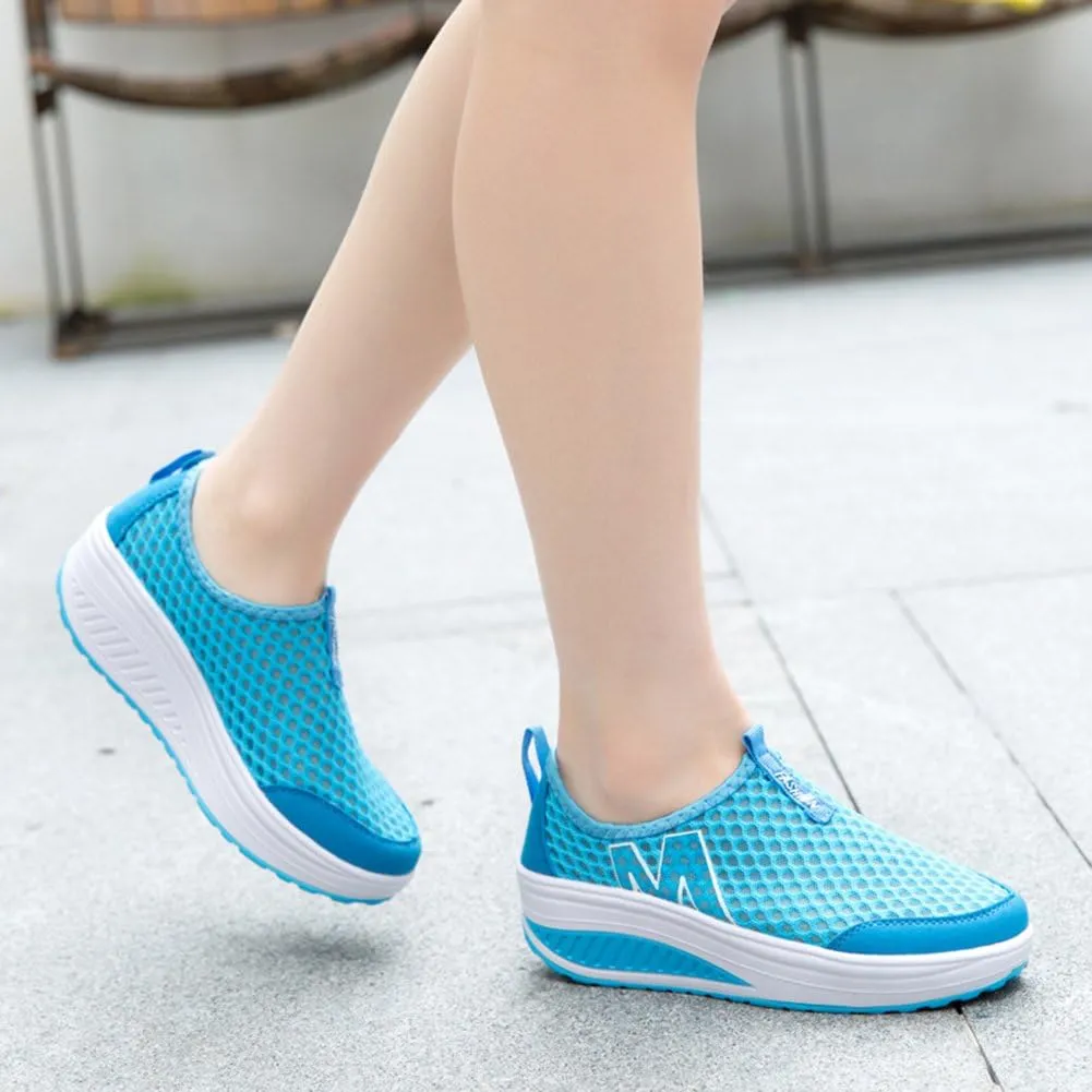 L LOUBIT Women Sneakers Comfort Slip On Wedges Shoes Breathable Mesh Walking Shoes
