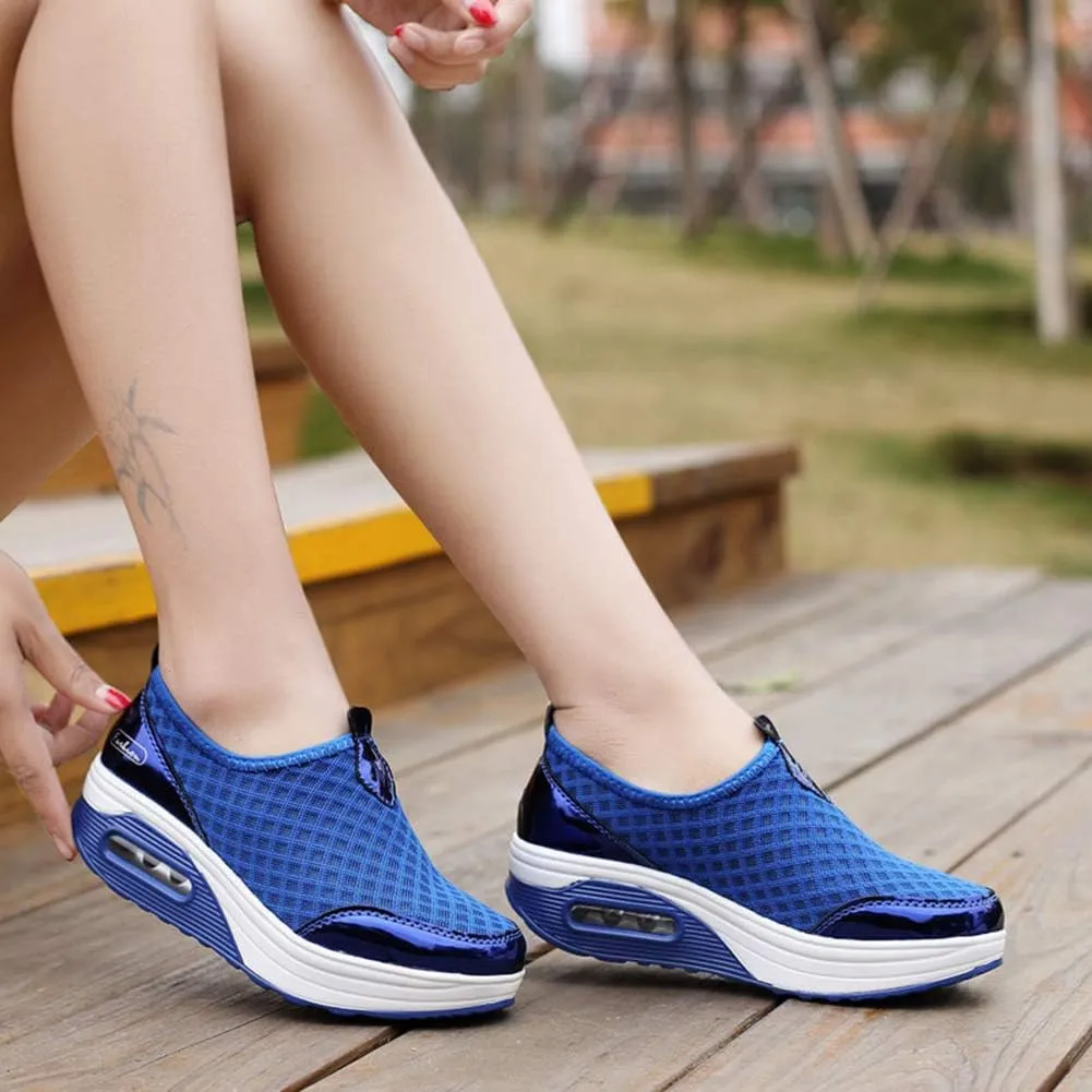 L LOUBIT Women Walking Shoes Slip on Athletic Platform Mesh Tennis Breathable Wedge Sneakers