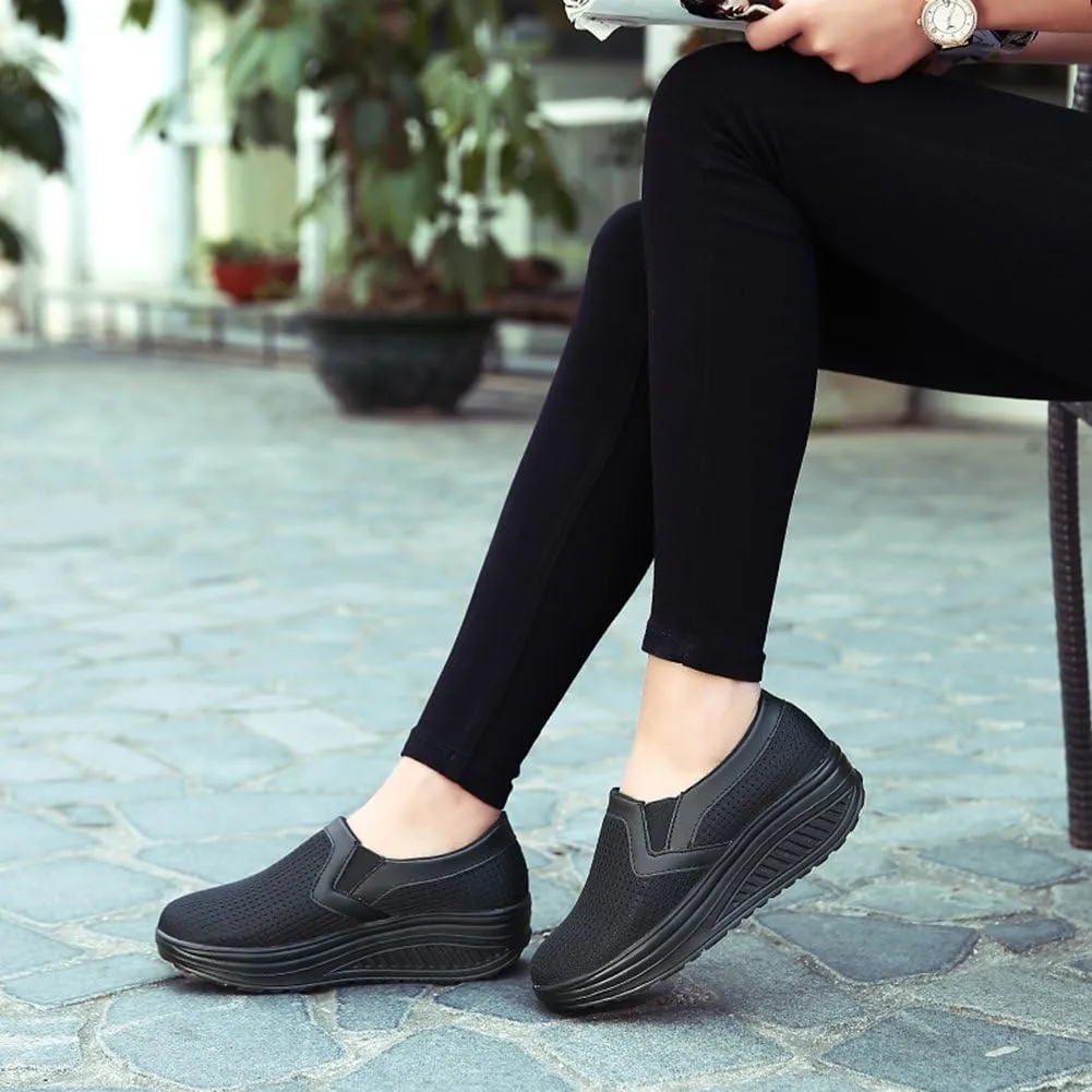 L LOUBIT Women Wedge Shoes Breathable Mesh Sneakers Slip On Comfort Walking Shoes