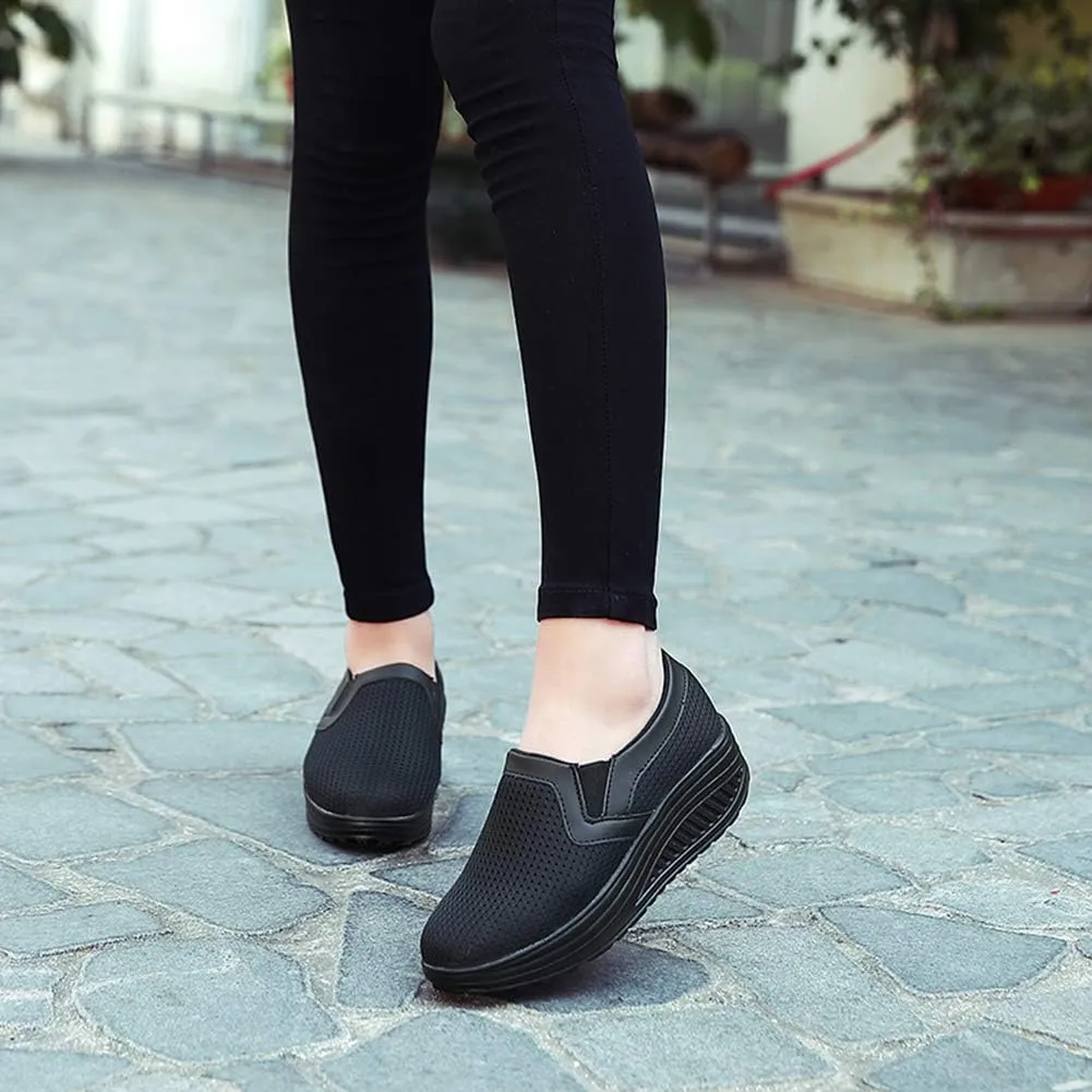 L LOUBIT Women Wedge Shoes Breathable Mesh Sneakers Slip On Comfort Walking Shoes