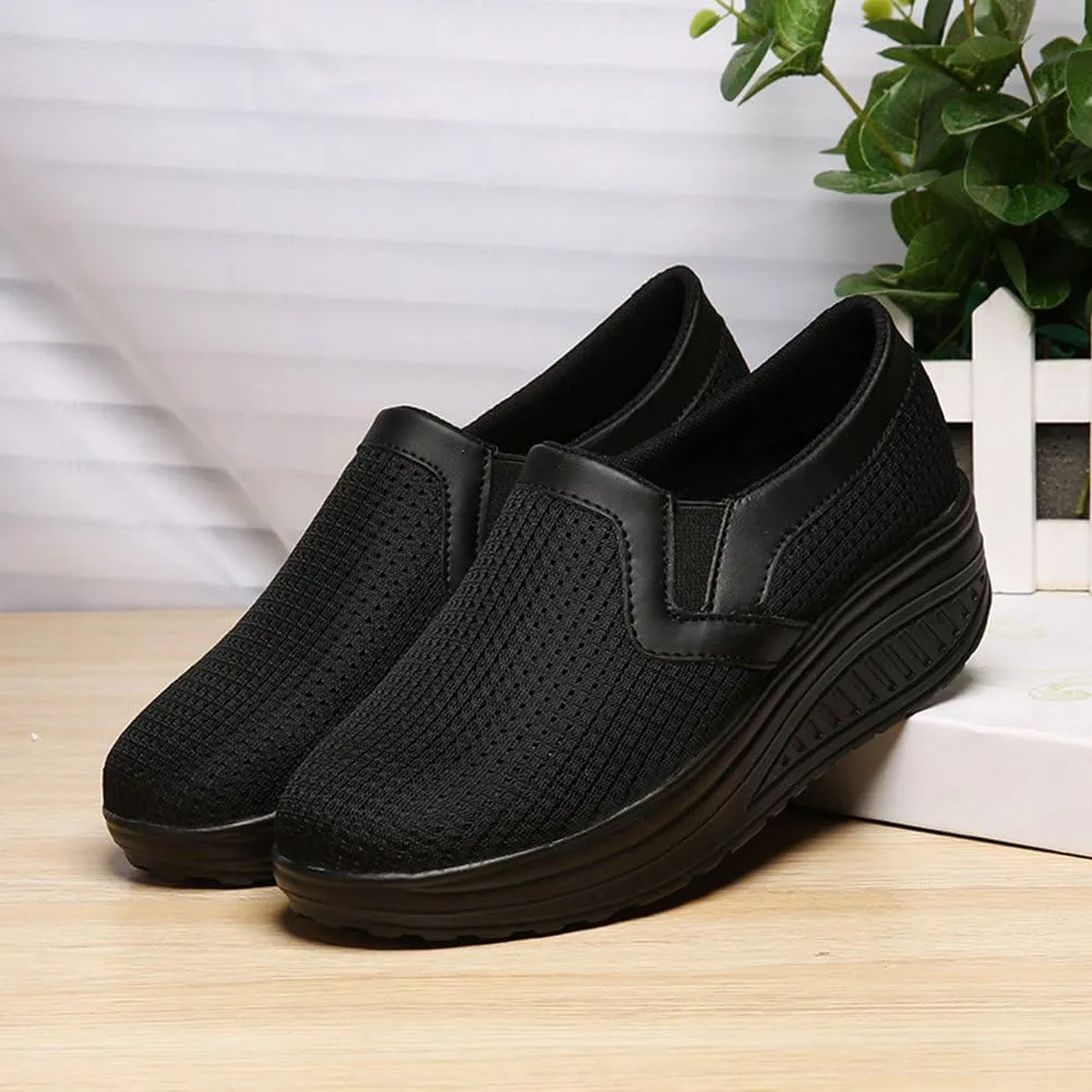 L LOUBIT Women Wedge Shoes Breathable Mesh Sneakers Slip On Comfort Walking Shoes