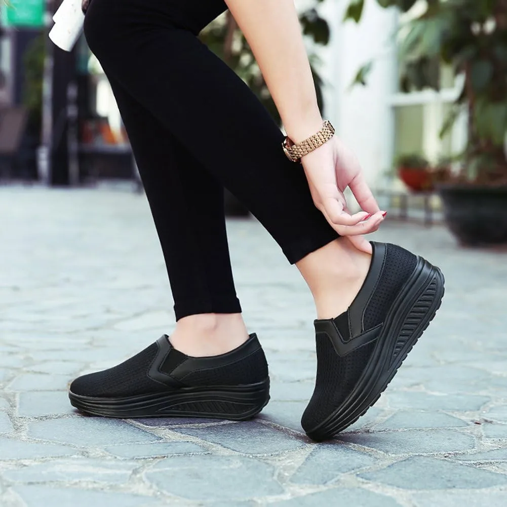 L LOUBIT Women Wedge Shoes Breathable Mesh Sneakers Slip On Comfort Walking Shoes