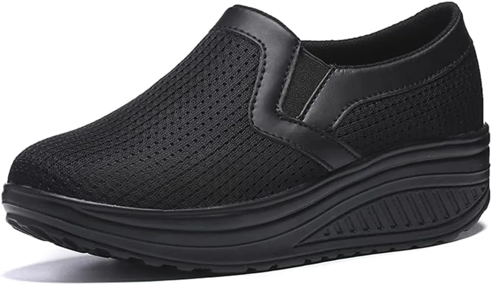 L LOUBIT Women Wedge Shoes Breathable Mesh Sneakers Slip On Comfort Walking Shoes