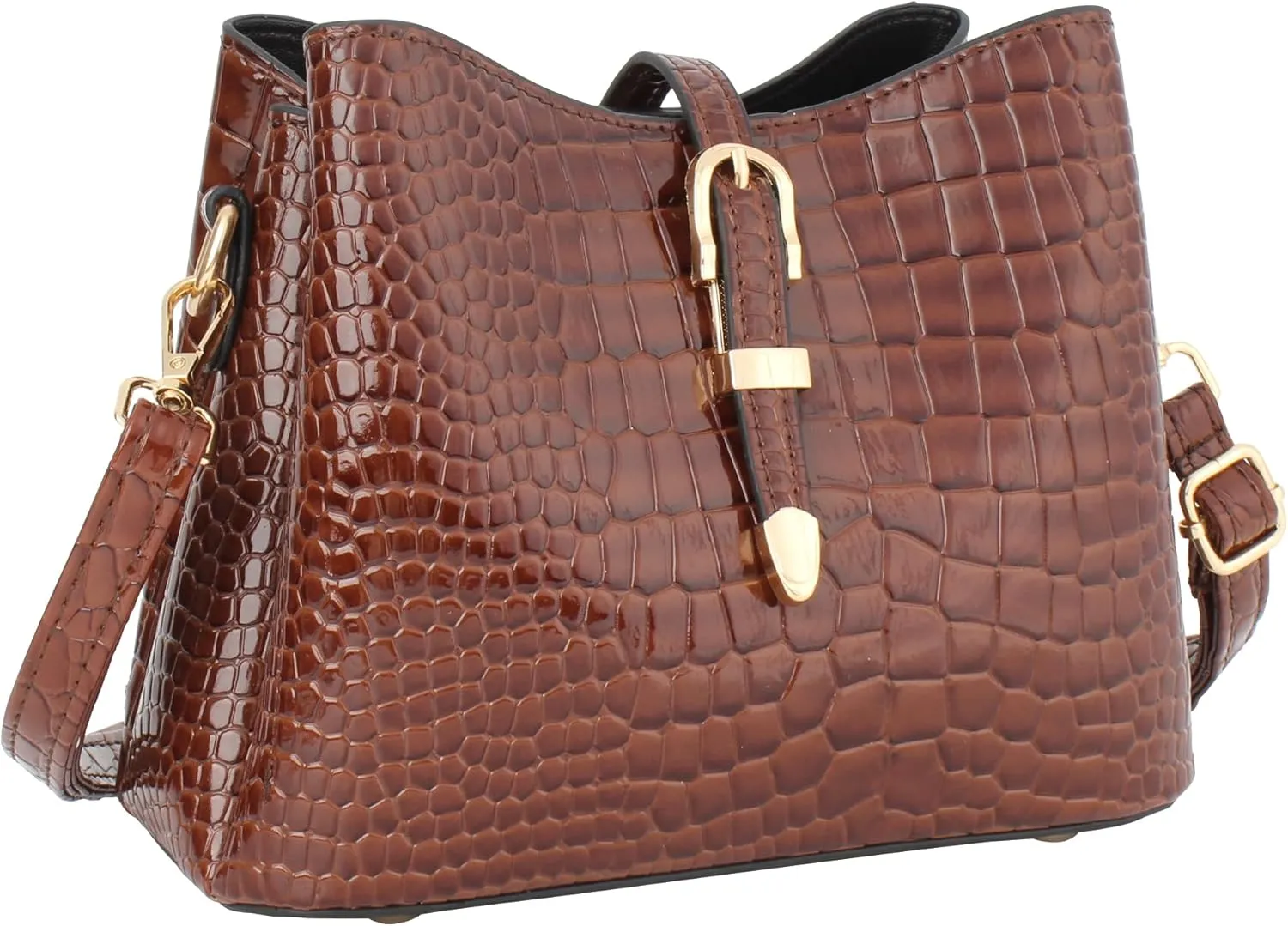 LABANCA Women Retro Alligator Bucket Bags Crocodile Pattern Designer Shoulder Bag Ladies PU Purse Crossbody Wallet Bag