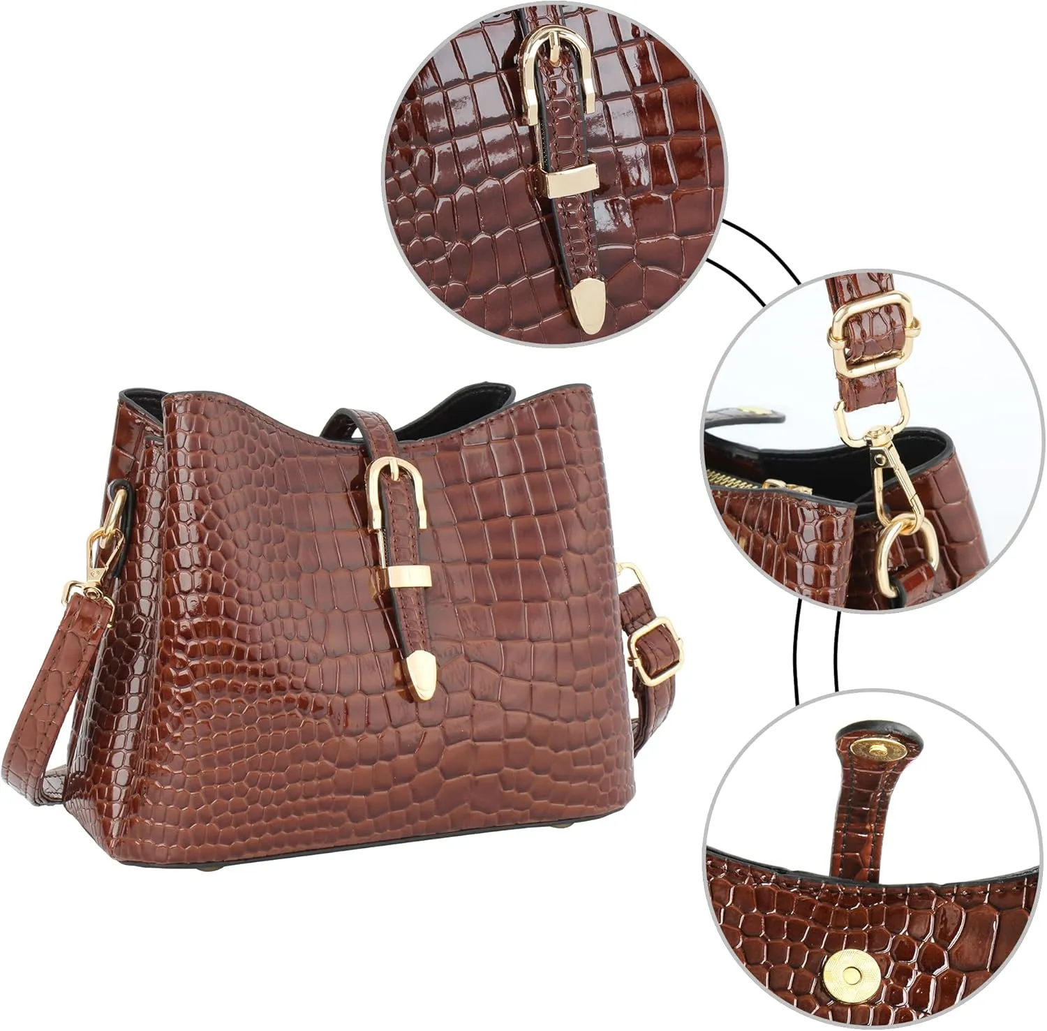 LABANCA Women Retro Alligator Bucket Bags Crocodile Pattern Designer Shoulder Bag Ladies PU Purse Crossbody Wallet Bag