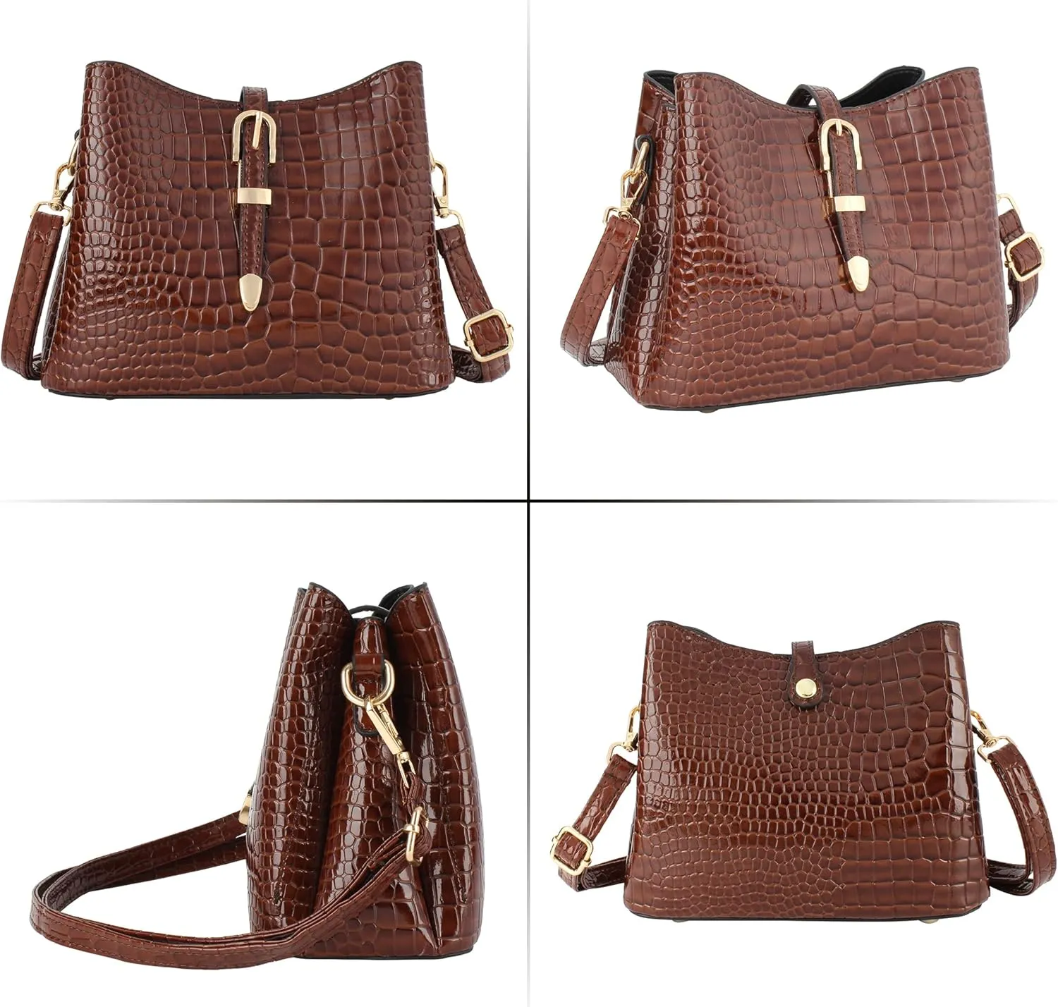 LABANCA Women Retro Alligator Bucket Bags Crocodile Pattern Designer Shoulder Bag Ladies PU Purse Crossbody Wallet Bag