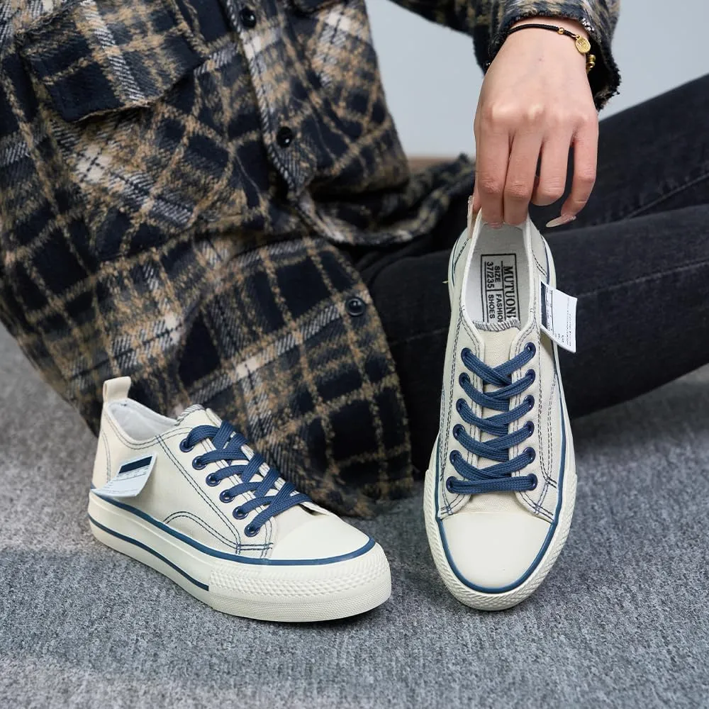 Lace Up Retro Low Cut Casual Canvas Shoes, Versatile Flat Bottomed Lightweight Walking Shoes