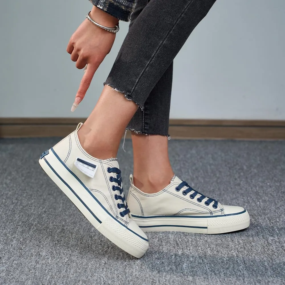 Lace Up Retro Low Cut Casual Canvas Shoes, Versatile Flat Bottomed Lightweight Walking Shoes