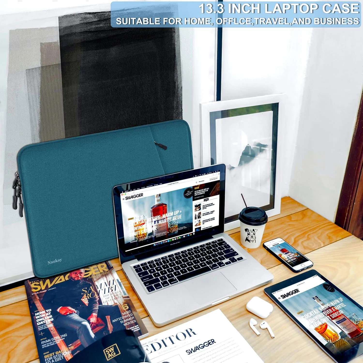 Laptop Sleeve Bag 13.3 inch, Shockproof Protective Computer Cover with Accessories Pocket, Portable Laptop Case Compatible with MacBook Air/Pro 13-13.3 inch, Compatible for MacBook Pro 14 inch, Cyan