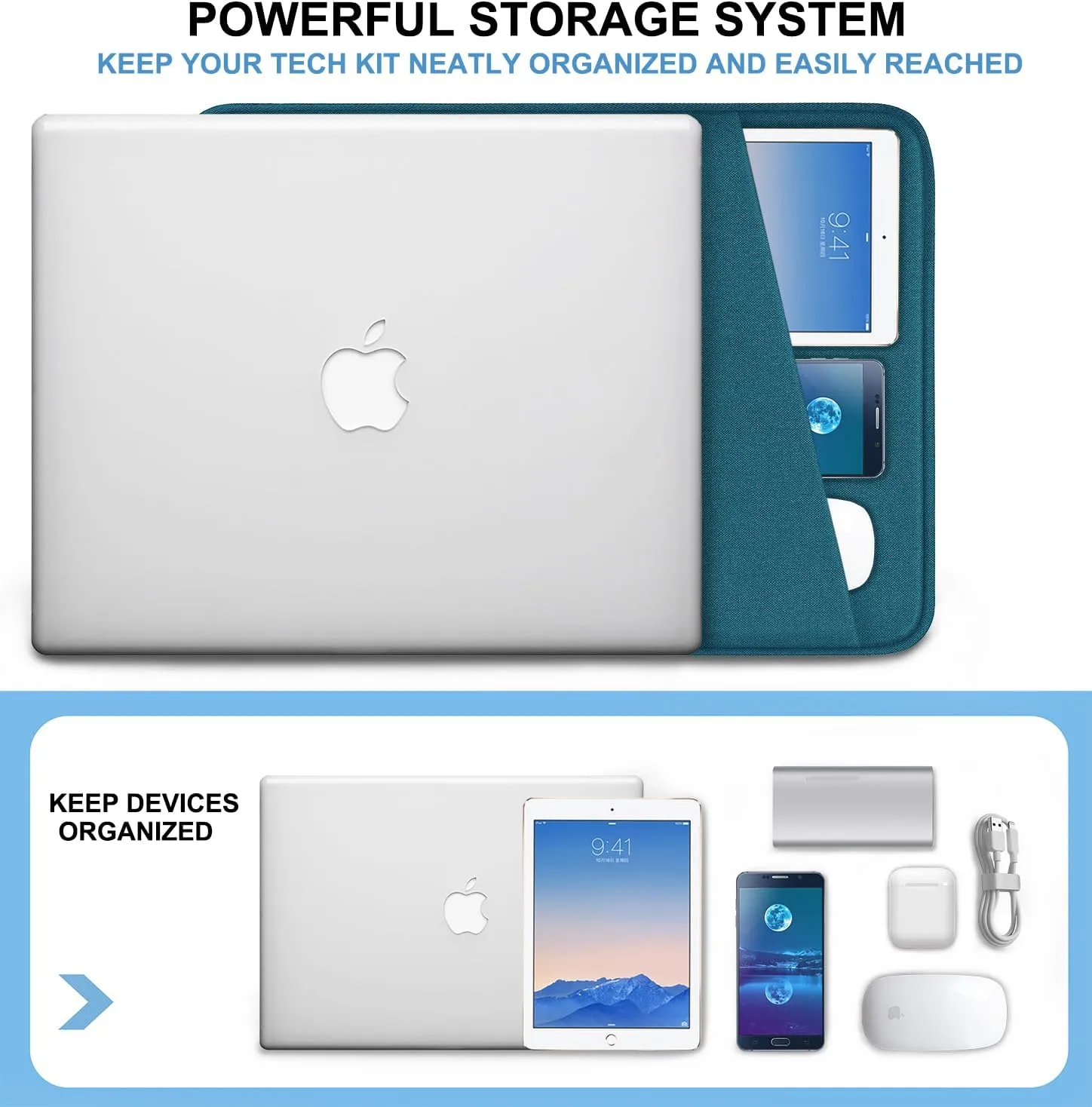 Laptop Sleeve Bag 13.3 inch, Shockproof Protective Computer Cover with Accessories Pocket, Portable Laptop Case Compatible with MacBook Air/Pro 13-13.3 inch, Compatible for MacBook Pro 14 inch, Cyan