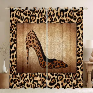 Leopard High Heels Curtains Romantic Mandala Floral Window Curtain for Kids Girls Women Adult Room Decor Wild Animals Skin Window Treatment Curtain Fashion Brown Window Drapes,Top 2 Panel,42Wx90L