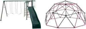 Lifetime 91028 Monkey Bar Adventure Swing Set - Earth Tone Colors & 91088 Geometric Dome Climber Jungle Gym, 5.5' High x 11' Wide, Berry & Brown, 66-Inch