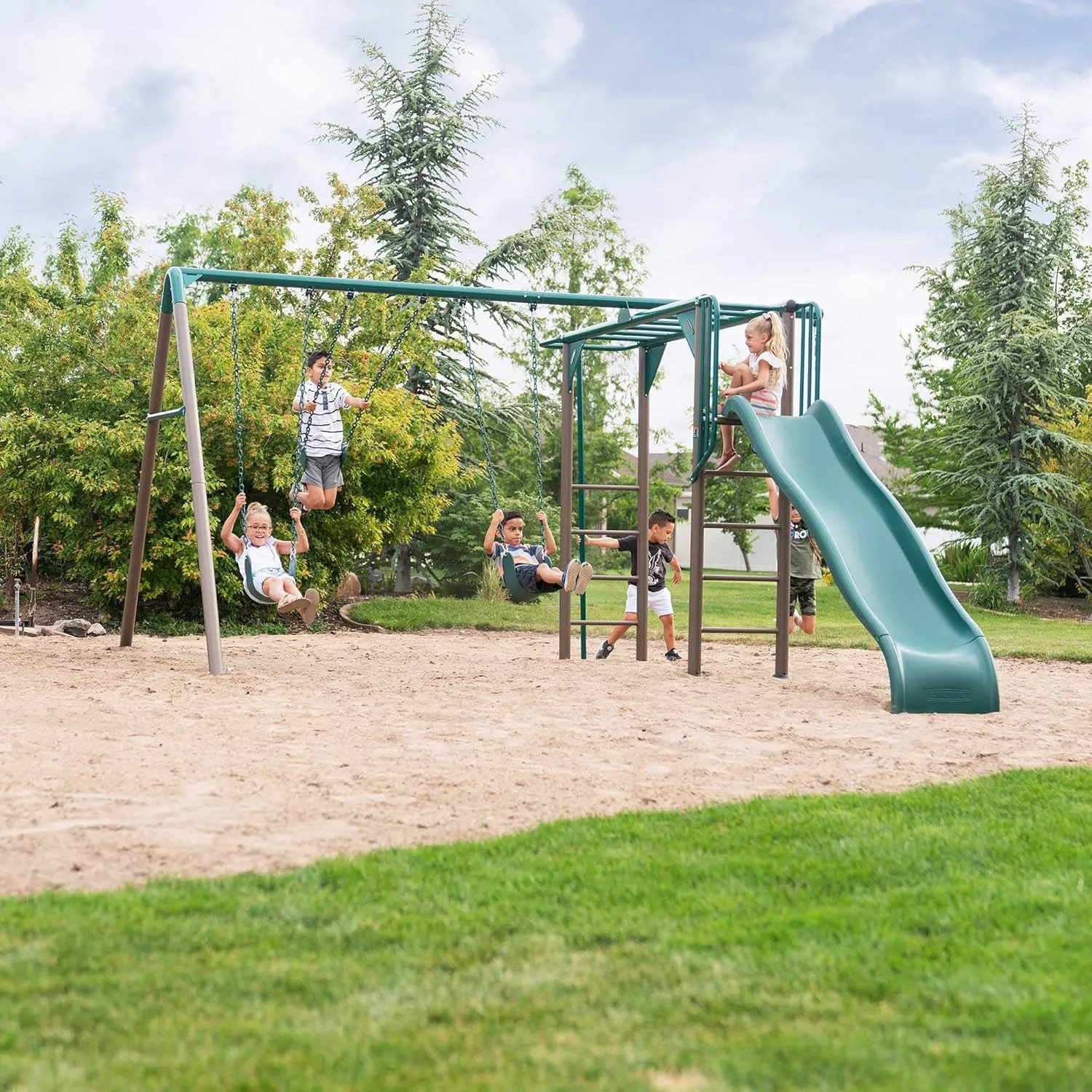Lifetime 91028 Monkey Bar Adventure Swing Set - Earth Tone Colors & 91088 Geometric Dome Climber Jungle Gym, 5.5' High x 11' Wide, Berry & Brown, 66-Inch