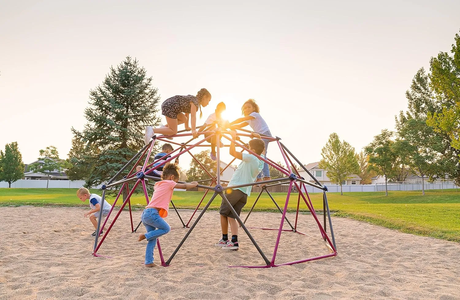 Lifetime 91028 Monkey Bar Adventure Swing Set - Earth Tone Colors & 91088 Geometric Dome Climber Jungle Gym, 5.5' High x 11' Wide, Berry & Brown, 66-Inch