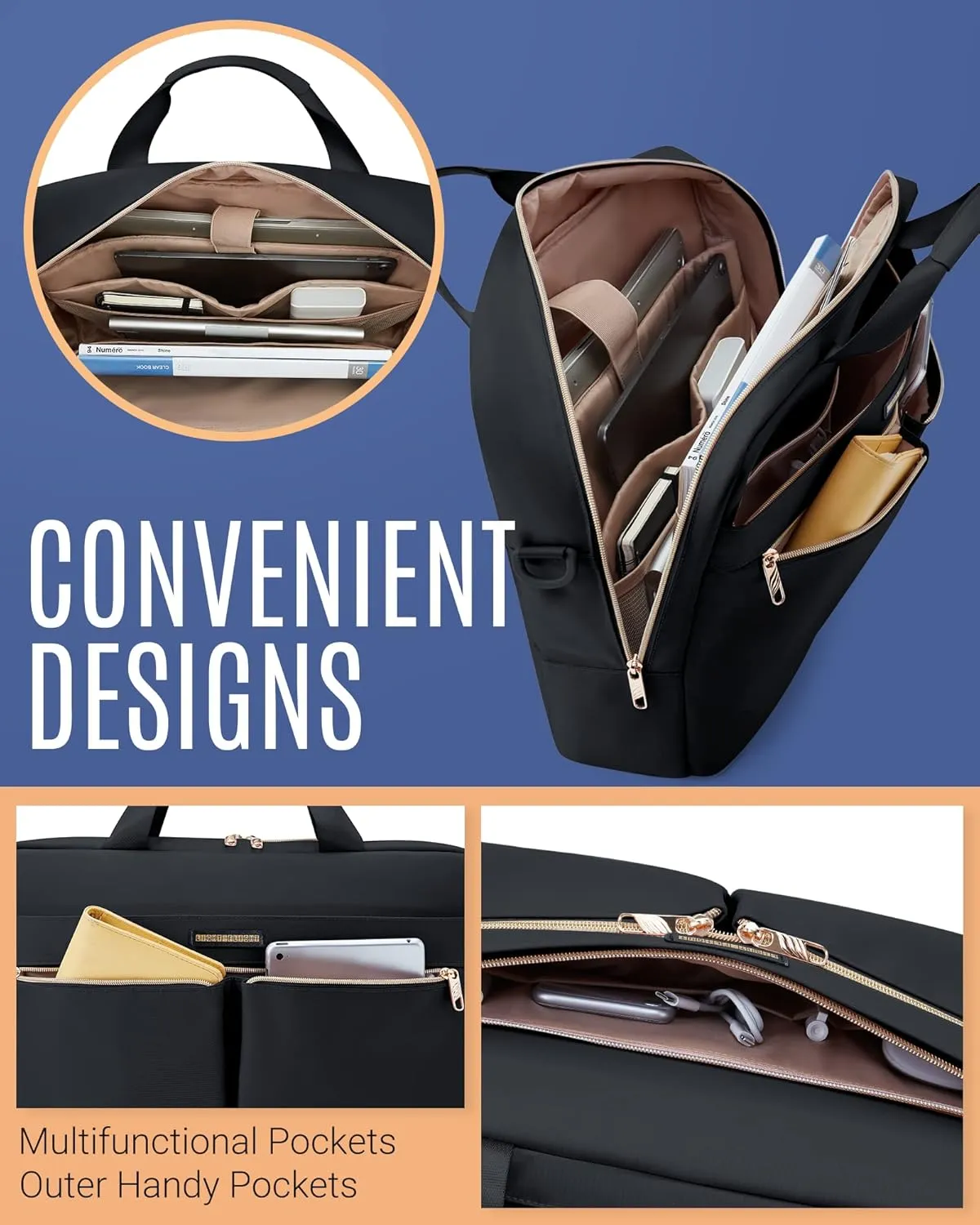 LIGHT FLIGHT 15.6/17.3 Inch Laptop Bag, Briefcase for Women, Large Laptop Case Computer Bag Office Travel Business, Nylon