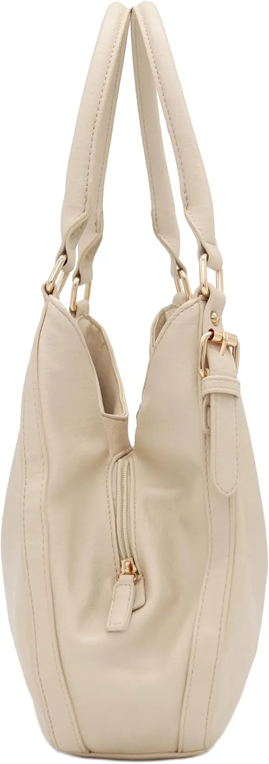 Lightweight 3 Compartment Faux Leather Medium Hobo Bag
