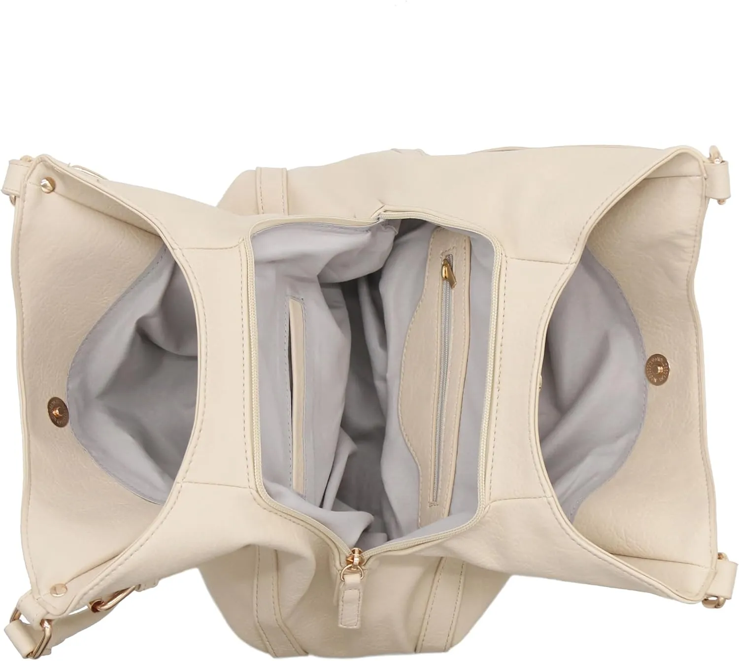 Lightweight 3 Compartment Faux Leather Medium Hobo Bag