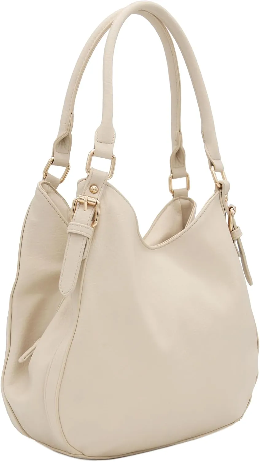 Lightweight 3 Compartment Faux Leather Medium Hobo Bag