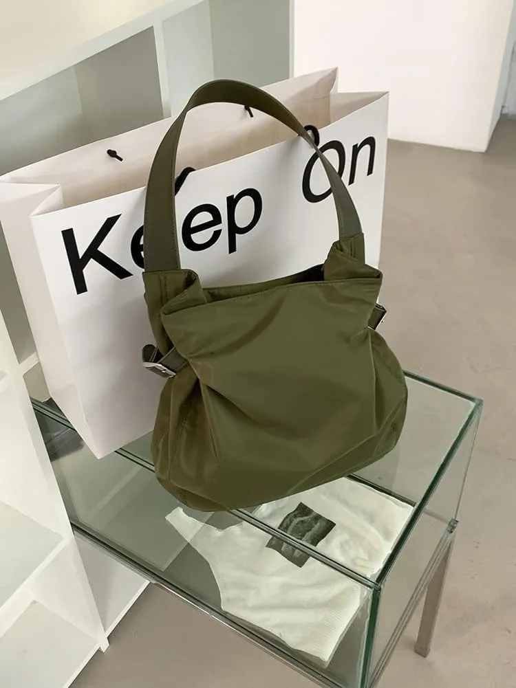 Lightweight Nylon Tote Bag for Women 2025 Slouchy Pleated Hobo Shoulder Bag Purses and Handbags for Travel Gym