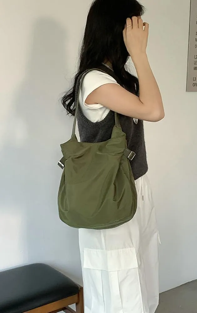 Lightweight Nylon Tote Bag for Women 2025 Slouchy Pleated Hobo Shoulder Bag Purses and Handbags for Travel Gym