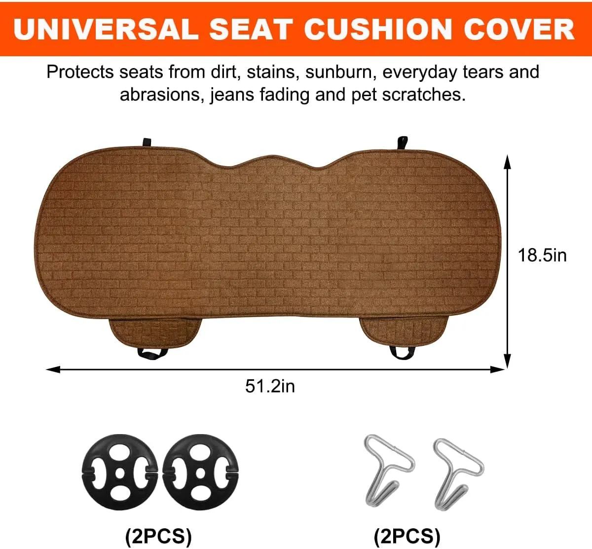 Linen Back Car Seat Cover, Anti-Slip Long Bottom Rear Seat Cover Protector with Storage Pockets, Breathable Linen Rear Bench Seat Protector Cushion Pad for Most Vehicles (Brown)